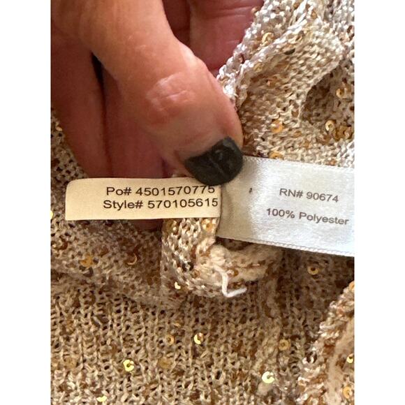 Boston Proper Metallic Gold Sequenced Light Weight Sweater S 90s Glam Holiday  - Picture 9 of 13